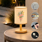 Lampe de chevet USB à bouquet de roses et nœud rose, tissu crème