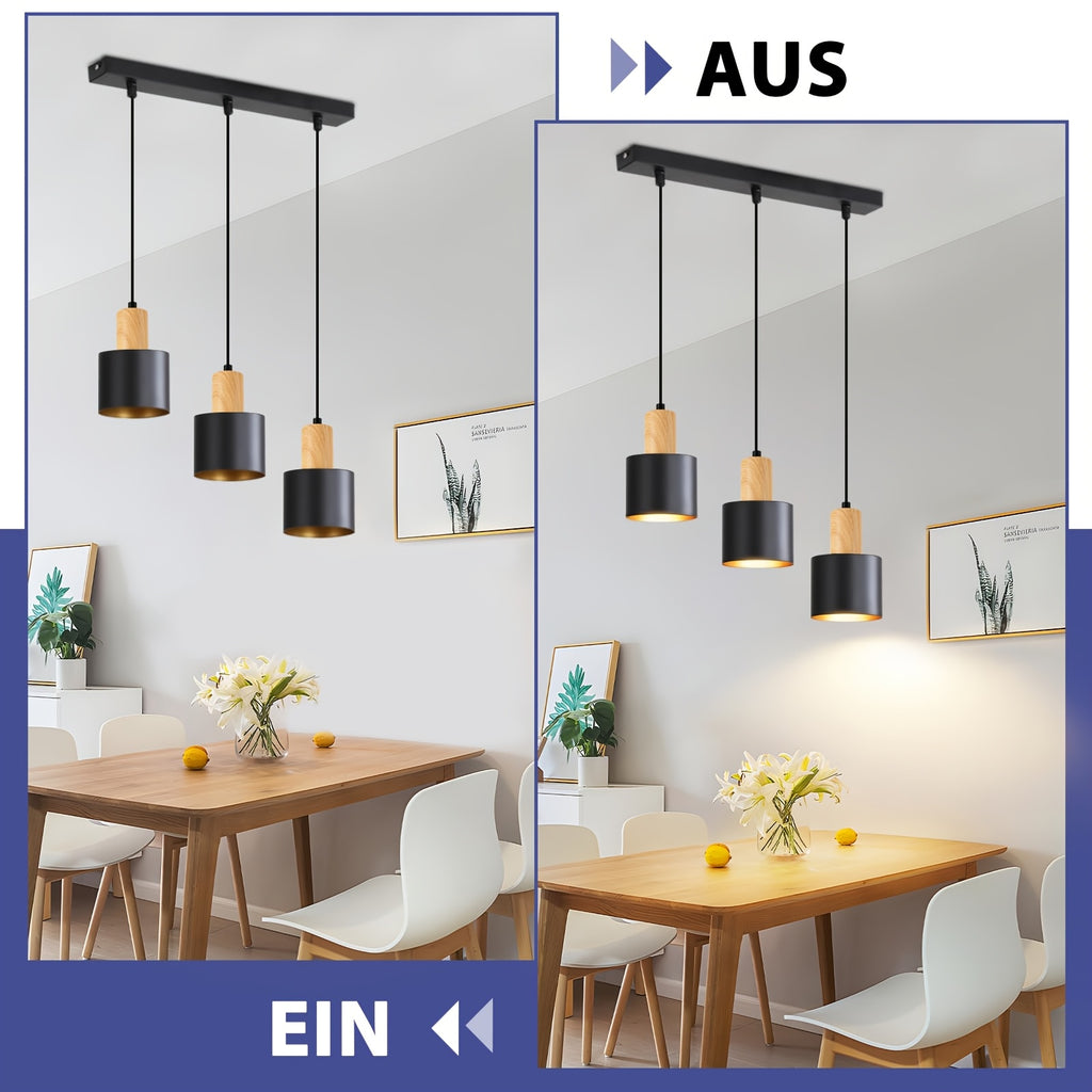 Suspension 3 cylindres noirs sur barre de 40 cm, intérieur doré
