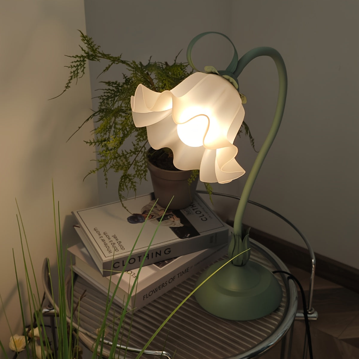 Lampe de bureau fleur à col flexible, tulipe en acrylique, 50 cm